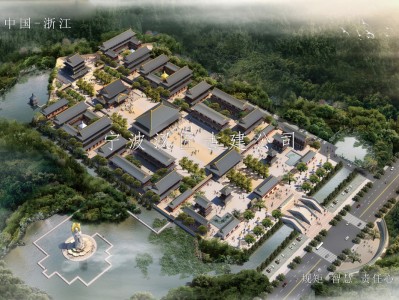 温州寺院重建规划布局鸟瞰图