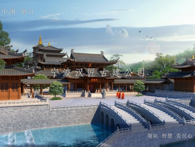 温州寺院重建规划设计方案鸟瞰图—积福禅寺